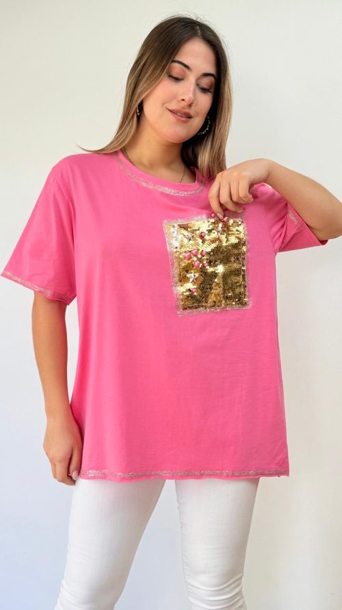 <b> POLERA OVERSIZE CON BOLSILLO LENTEJUELA</b> <h5>COD. 24706</h5>