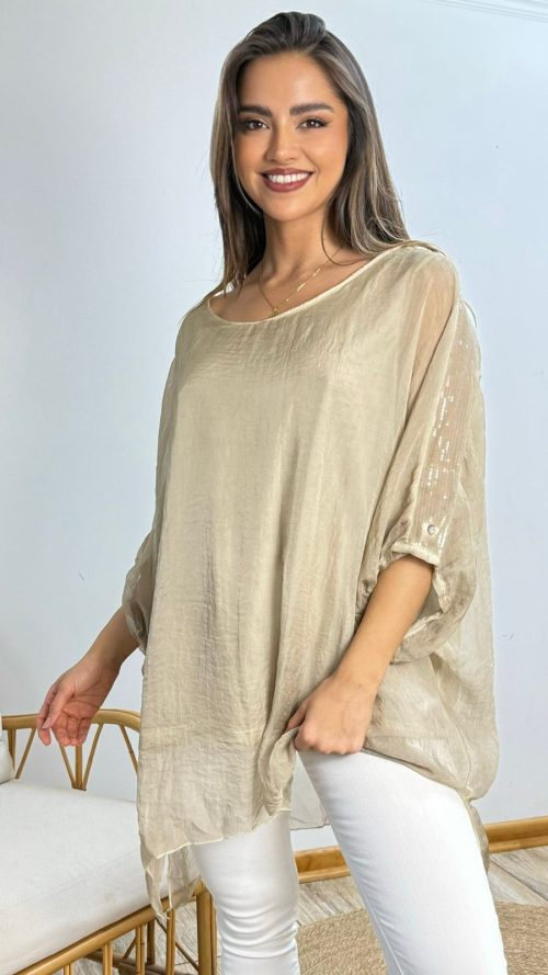 <b> BLUSA OVERSIZE DE GASA CON BRILLO</b> <h5>COD. 90411</h5>